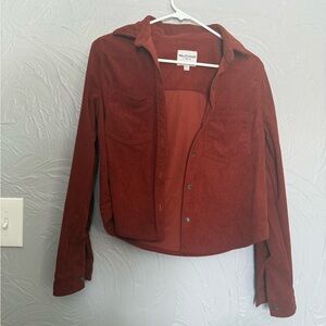 Women's Corduroy Rust Cropped Button Up Top, medium
